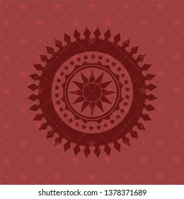 sun icon inside realistic red emblem