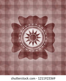 sun icon inside red badge with geometric pattern. Seamless.