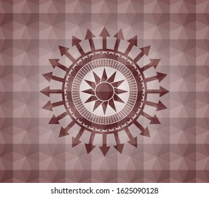 sun icon inside red badge with geometric background. Seamless.