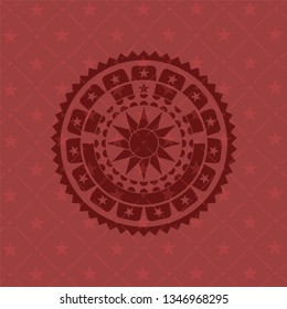 sun icon inside red emblem. Vintage.