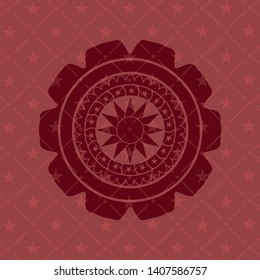 sun icon inside red emblem. Vintage.