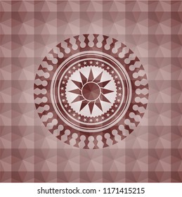 sun icon inside red geometric emblem. Seamless.