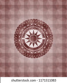 sun icon inside red geometric emblem. Seamless.