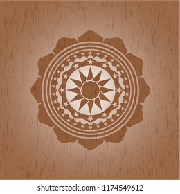 sun icon inside retro style wood emblem