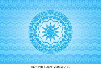 sun icon inside water wave representation style emblem. 