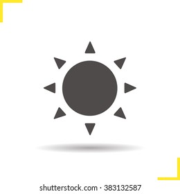 Sun icon. International sun day. Drop shadow sunshine icon. Summer sun shine icon. Summer hot weather symbol. Isolated sun rays black illustration. Sun logo concept. Vector silhouette sunshine symbol