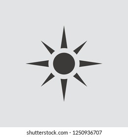 Sun icon isolated of flat style. Vector illustration.