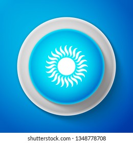 Sun icon isolated on blue background. Circle blue button. Vector Illustration