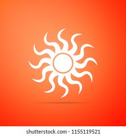 Sun icon isolated on orange background. Flat design. Vector Illustration