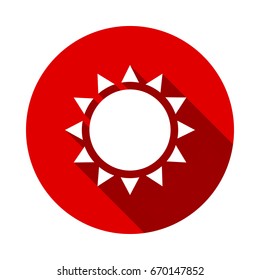 Sun Icon isolated on red background with long shadow. flat icon