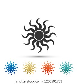 Sun icon isolated on white background. Set elements in colored icons. Flat design. Vector Illustration