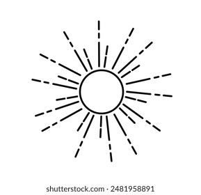Sun icon isolated on white background. Sunshine, Sunset. Solar icon. Decorative circle full. Vector illustration