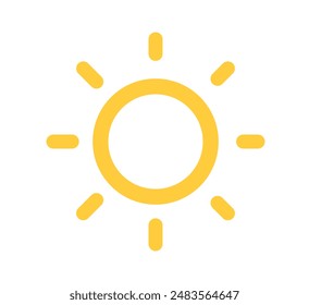 Icône de soleil isolée sur fond blanc. Icône à plat de luminosité. Icône solaire. Cercle décoratif plein. illustration vectorielle 