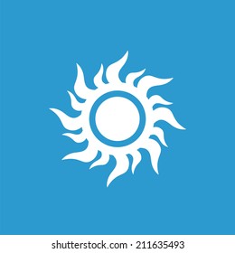 sun icon, isolated, white on the blue background. Exclusive Symbols 