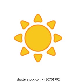 Sun icon. Light sign with sunbeams. Yellow design element, isolated on white background. Flat modern style for weather forecast Vector Illustration