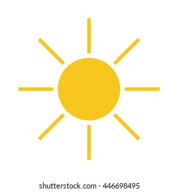 Sun icon. Light sign with sunbeams. yellow design element, isolated on white background. Symbol of sunrise, heat, sunny and sunset, sunlight. Flat modern style for weather forecast Vector Illustration