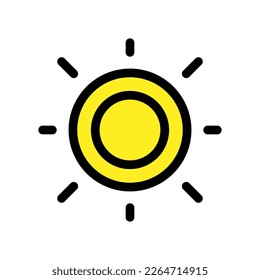 Sun icon line isolated on white background. Black flat thin icon on modern outline style. Linear symbol and editable stroke. Simple and pixel perfect stroke vector illustration