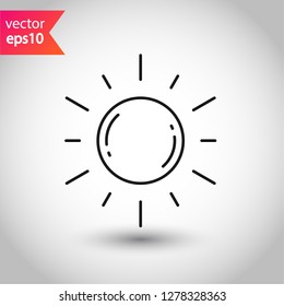 Sun icon. Sun line icon. Sunshine vector sign. EPS 10 sunny symbol. Weather forecast sun outline sign design. Sunlight with ray pictogram