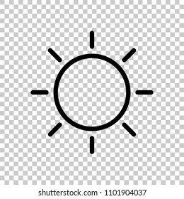 Sun icon. Linear, thin outline. On transparent background.