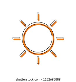 Sun icon. Linear, thin outline. Isolated icon consisting of black thin contour and orange moved filling on different layers. White background