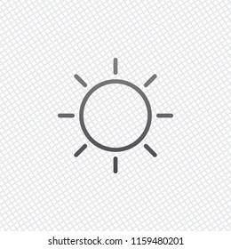 Sun icon. Linear, thin outline. On grid background