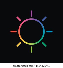 Sun icon. Linear, thin outline. Rainbow color and dark background
