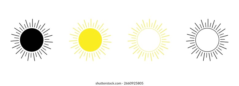 Diseño del logotipo del icono del sol. Signo de brillo y símbolo . Ilustración vectorial. EPS 10.