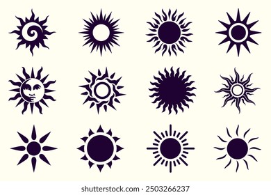 Sun icon for logo. Set of sun symbols