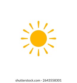 Sun Icon Long Rays Flat Design. Great For Weather UI, Solar Energy, Summer Concepts, And Bright Interface Elements. Clean Modern Shape. Vector Illustration.