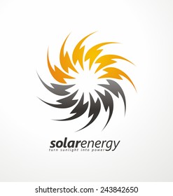 Sun icon made from power symbols. Solar energy logo design concept. Creative sign template.