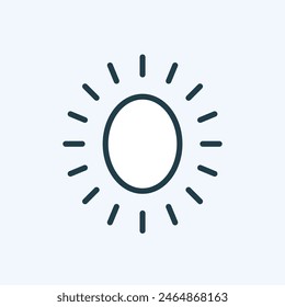 Sun icon in a minimalist linear style. Editable stroke. Flat pictogram in an oval shape. For web design, weather forecast mobile app, sunscreen cosmetics. Isolated vector illustration