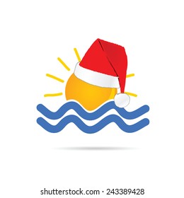 sun icon with new year hat color vector illustration