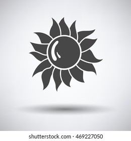 Sun icon on gray background with round shadow. Vector illustration.