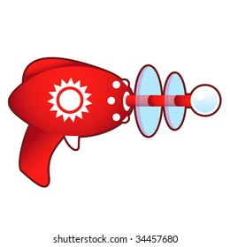 Sun icon on laser raygun vector illustration in retro 1950's style.