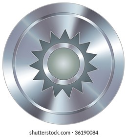 Sun icon on round stainless steel modern industrial button