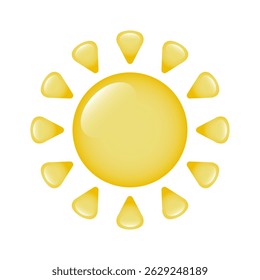 The sun icon on a transparent background. A three-dimensional sun with glare and rays. Logo, sun sticker. The concept of summer and weather. Vector EPS 10.