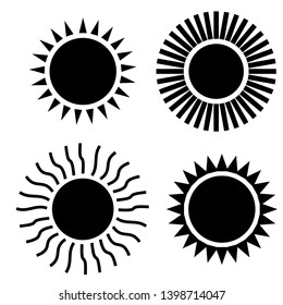 Sun icon on white background for graphic and web design. Big black sun icons set isolated on white background.