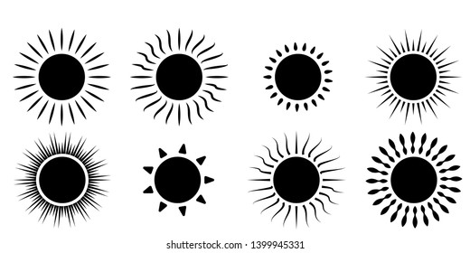 Sun icon on white background for graphic and web design. Big black sun icons set isolated on white background.