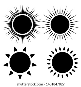 Sun icon on white background for graphic and web design. Big black sun icons set isolated on white background.