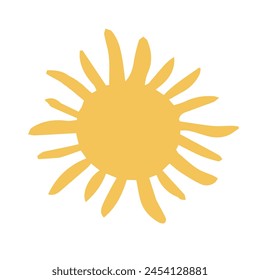 Sun icon on white background. Cartoon label and sign. Flat vector illustration.