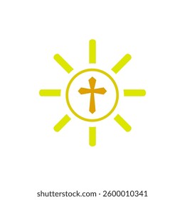 sun icon on white background, cross, vector illustration