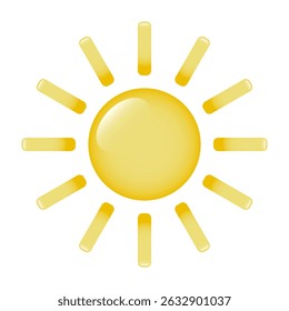 The sun icon on a white background. A three-dimensional sun with glare and rays. Logo, sun sticker. The concept of summer and weather. Vector EPS 10.