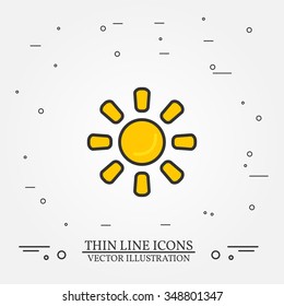 Sun  icon on white background. For web design and application interface, also useful for infographics. Thin line icon. Vector illustration.
