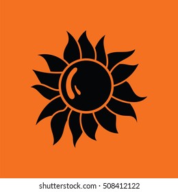 Sun icon. Orange background with black. Vector illustration.