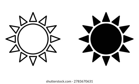 Sun icon outline and filled silhouette vector