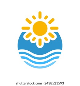 Sun icon over water. Global warming or climate change concept. Vector illustration