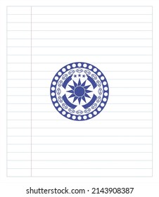 sun icon pen effect. Blue ink. Vector Illustration. Detailed. 