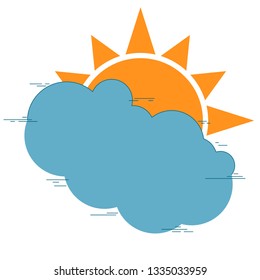 Sun icon with rays and clouds. Vector illustration of a weather forecast. Logo and symbol of cloudy weather