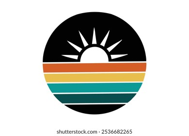 um ícone de sol com raios que se estendem para fora em um circuito Vintage Fundo Vetor Arte Ilustração