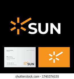 Sun-Symbol. Sonnenstrahlen und Buchstaben. Symbol für Tourismus oder Reisen. Resort-Logo. Identität. Visitenkarte.